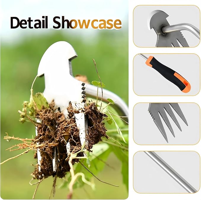 Weed Remover Tool, Portable Garden Weeder, Stainless Steel Weeding Tool with Rubber Handle – Ideal for Backyard Planting, Gardening, and Farm Cultivation