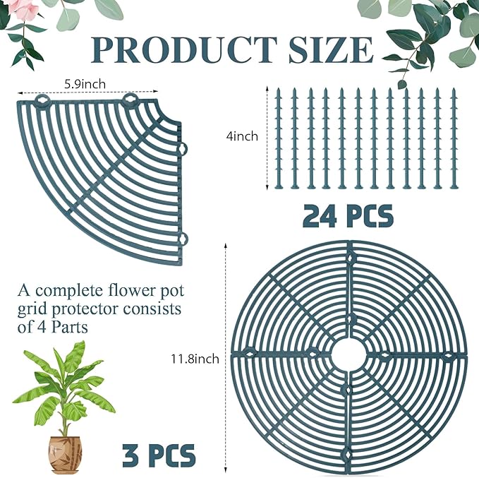 Sawysine 3 Pcs Plant Pot Cover Plant Protector from Animal Flower Pot Grid with Center Cutout Flower Cover Soil Protectors(11.8 in,Blackish Green)