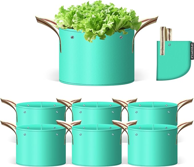 SPONDWILD 7 Pcs 10 Gallon Grow Bags, PE Garden Grow Bags for Plants with Branch-Binding Holes and Bottom Drain Holes, Ideal for Vegetables, Strawberries and Flowers