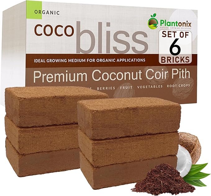 Coco Coir 650gm Bricks (6-Pack) - Organic Coco Coir for Plants & Gardening - OMRI-Listed Cocopeat for Garden Soil, Seed Starter Soil, & Mulch - Coconut Coir Bricks - Coconut Fiber Potting Mix