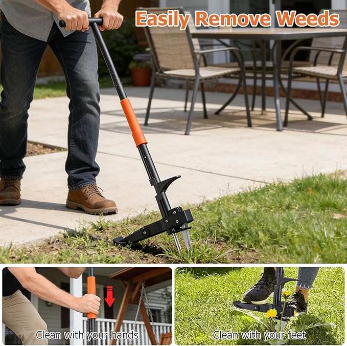 Weed Puller Tool with Long Handle, 43Inch Stand Up Weeder Hand Tool, Easily Remove Weeds Without Bending, Kneeling