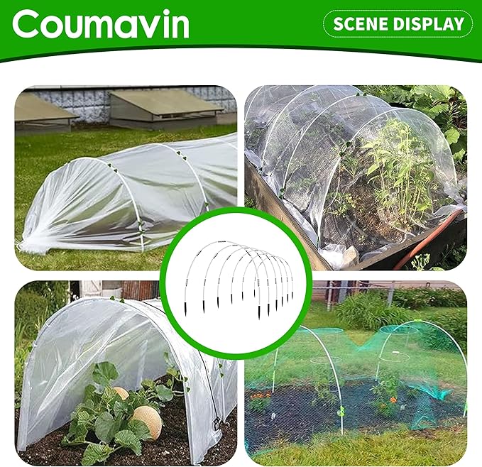 8FT Rust-Free Fiberglass Garden Hoops -36 PCS DIY Grow Tunnel Kit for Raised Beds, Row Cover Support with Connectors/Clips, Year-Round Plant Protection from Frost, White
