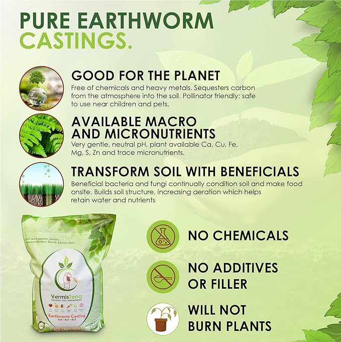 VermisTerra - Premium Earthworm Castings - Organic 10 LB, Very fine, Low Moisture Content, Easy to Spread. Seed Starting, propgation, Improve Soil Structure, Natural Plant Hormones for Fertility