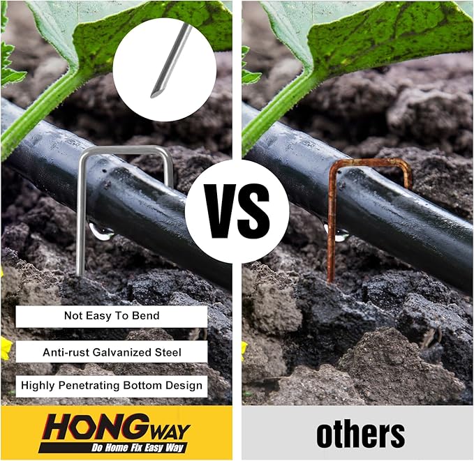 HongWay 100 Pack 6 Inch Landscape Staples, Galvanized Garden Stakes 11 Gauge U-shaped Tent Stakes Yard Pins Plant Cover Stakes Ground Staples for Landscaping Fabric, Lawn, Turf, Fence, Irrigation Hose