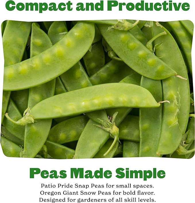 Epic Gardening Pea Seed Bundle - 2 Non-GMO Varieties, Includes Oregon Giant Snow Peas & Patio Pride Snap Peas, Perfect for Snacking, Stir-Fries & Fresh Salads, Ideal for Any Garden