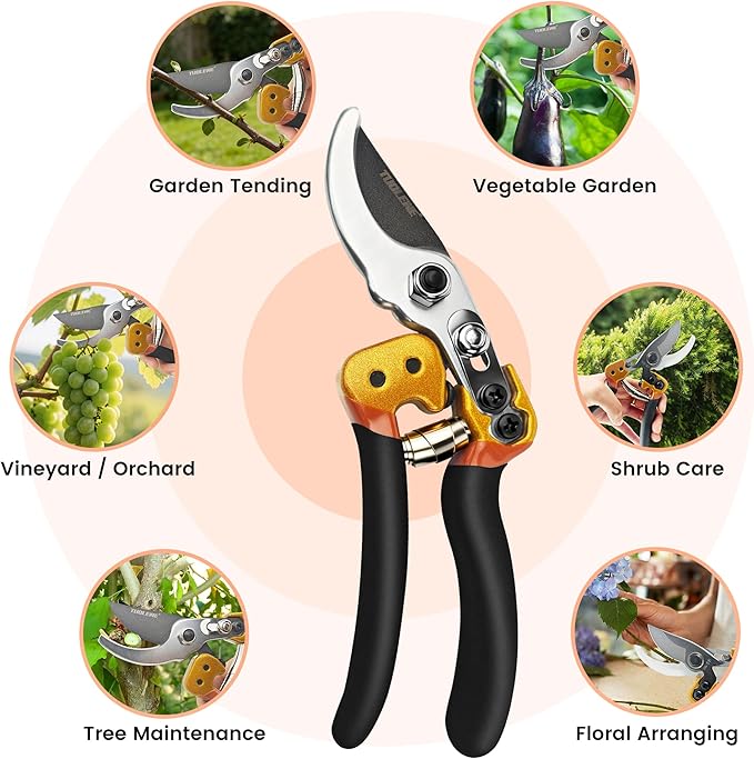 Professional Pruning Shears, Japanese SK5 Steel Blades for Precise Trimming, Bypass Pruners, Heavy Duty Garden Clippers for Branch Cutting, Bonsai, and Gardening