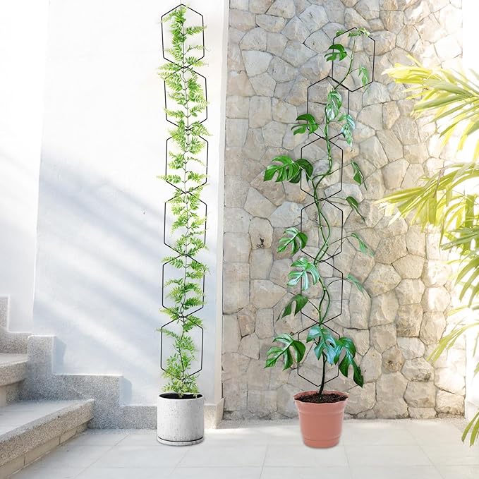 Chain Trellis for Climbing Plants Indoor 6.69 Inch Garden Trellis for Climbing Plants Metal Plant Supports Wall Trellis for Monstera, Pothos, Ivy, Roses Hexagonal Design Black (14 Pcs)