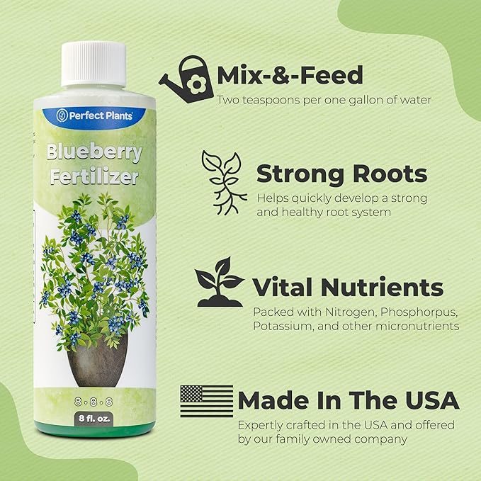 Liquid Blueberry Fertilizer by Perfect Plants | Berry Booster | Premium Fertilizer for Blueberries and Other Acidic Soil Fruiting Plants (8 fl oz)