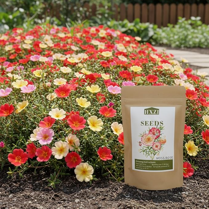 Moss Rose Seeds for Planting Outdoors, Pack of 10000 Portulaca Grandiflora Flower Seeds for Planting