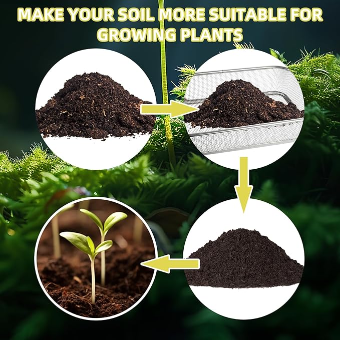 2PCS Soil Sifter for Gardening, Large Stainless Steel Rock Sifter, Square Garden Compost Sieve, Dirt Sand Sifter, Captures Dirt Rocks Sawdust for Garden Use (0.12'' 0.24'' Aperture)