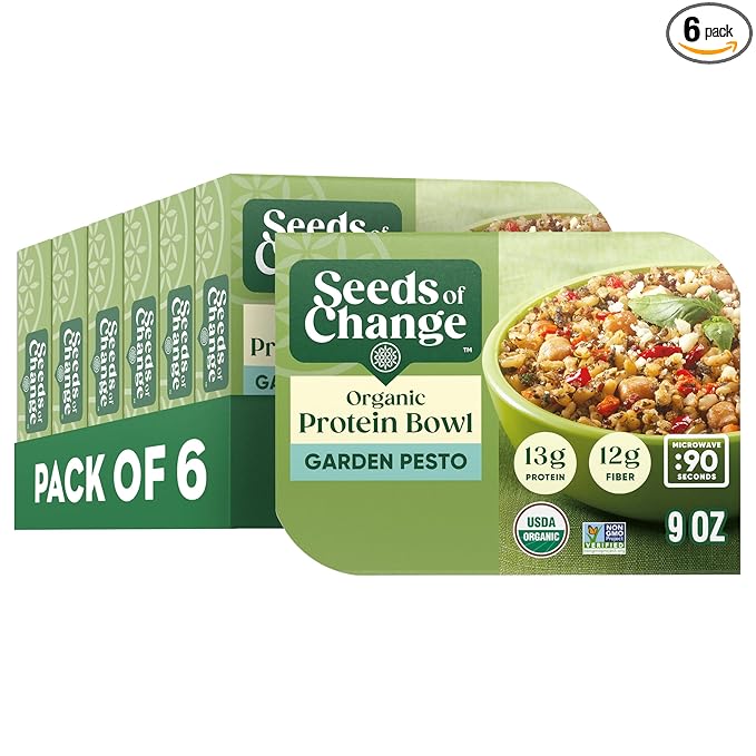 SEEDS OF CHANGE Organic High Protein Bowl Garden Pesto, Prepared Entrée, Microwave in 90 Seconds, 9 oz (Pack of 6)