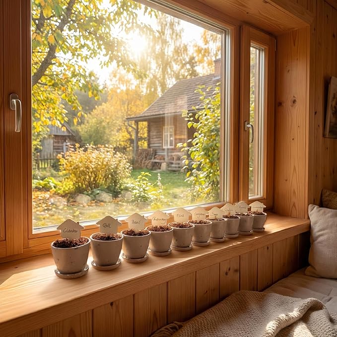 Window Herb Garden Kit – 10 GMO-Free Indoor Herbs with Biodegradable Bamboo Pots – Eco-Friendly Kitchen Planter Set for Easy Gardening & Sustainable Growing – A Unique Gift for Women and Kids