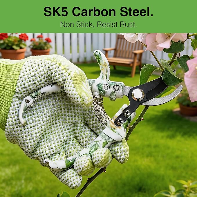 Pruning Shears for Gardening 2-Pack – 6.7" SK5 Bypass Pruner & 7.2" Straight Snips with Non-Slip Gloves – Lightweight Floral Garden Clipper for Women, Rose Trimmer & Plant Scissors Gift Set