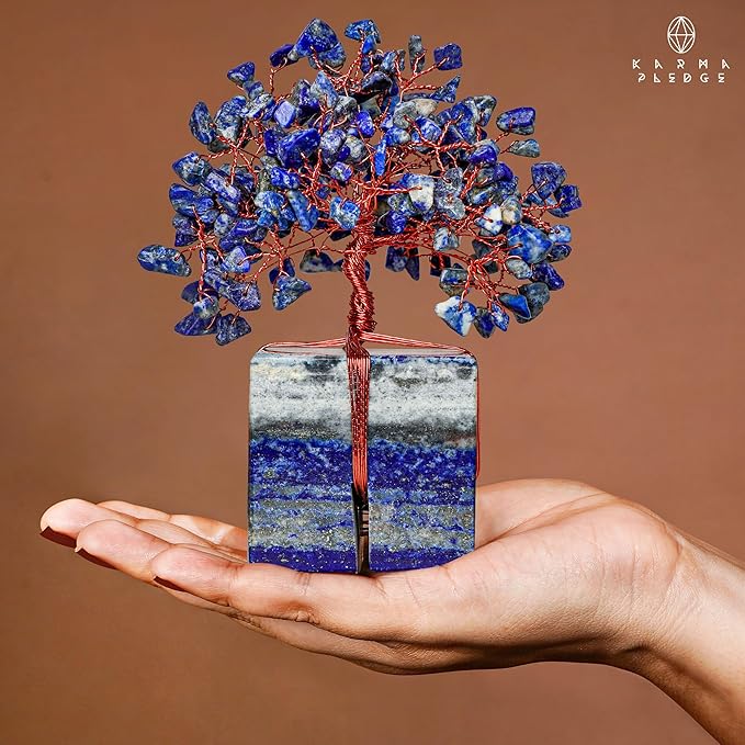 Crystal Tree for Birthday Gifts for Women, Handmade Raw Crystal Base Lapis Lazuli Chakra Healing Crystal Tree of Life for Positive Energy, Money, Good Luck, Christmas Décor, Home and Office Decor