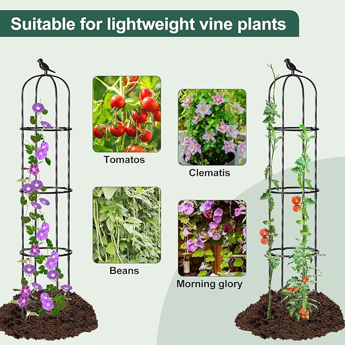 Garden Trellis Obelisk for Climbing Plants, Lightweight Metal Plant Support for Roses Clematis Vines, Rustproof Decorative Trellis for Outdoor Garden Patio Planter, Black, 2 Pack