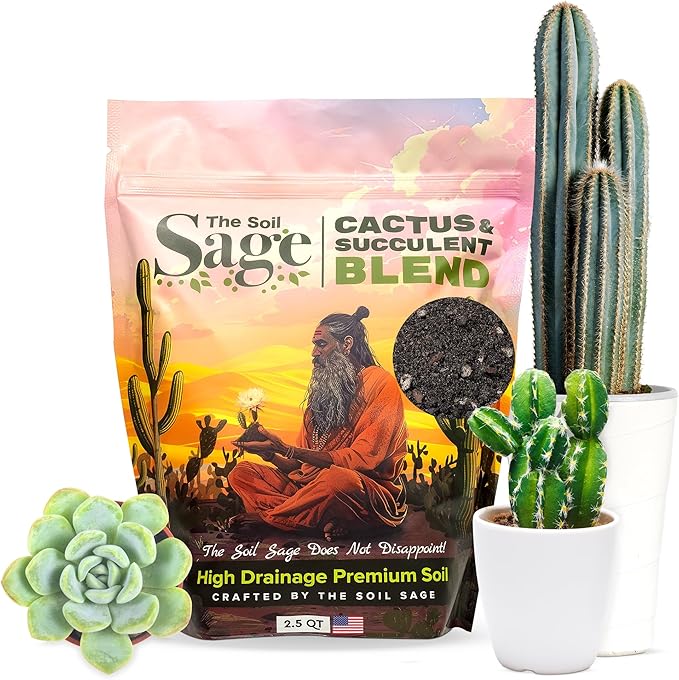 2.5 Dry Qt Cactus & Succulent Potting Soil Mix, USA Made - Gritty, Fast Draining, Soilless, Root Boosting, Peat-Free - Growth of Cactus, Succulents, Jade, Aloe Vera