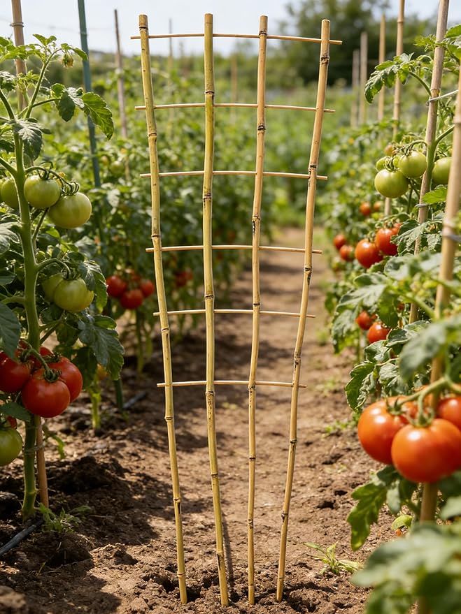 3 Pack Natural Bamboo Trellis 4.8 Ft, Fan-Shape Garden Ladder Plant Trellis for Climbing Plants, Vegetables, Cucumber, Tomato, Potted Plants