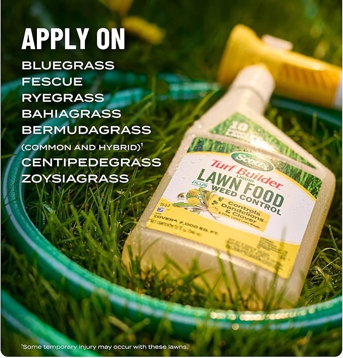 Scotts Turf Builder Liquid Lawn Food Plus Weed Control - Weed and Feed Spray, Controls Dandelions, Clover, and Others as Listed, 32 fl. oz.