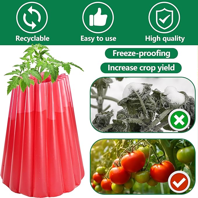Adnee 5 Pack Water Filled Plant Protectors-19 x 17 Inch Reusable Wall of Water Plant Covers for Tomato Plants-Red Early Season Insulating Plant Protective Cover for Outdoor Winter Freeze Protection
