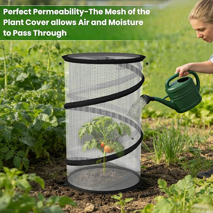 Erinaik 4 Pack Pop up Plant Guard Covers Tent from Animals White, 19.6" x 11.8" Foldable Plant Protectors Mesh Net, Garden Plant Enclosure Protection Cage with Stakes & Carry Bag for Outdoor Plants