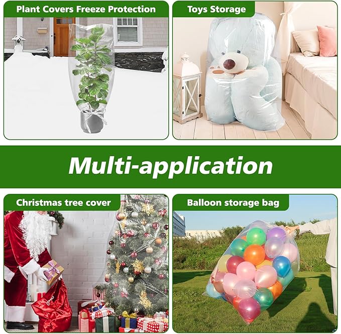 UNIFAMILY 5PCS Plastic Plant Covers Freeze Protection with Drawstring, Plant Shelter Bags Waterproof, 40 x 27 in Plant Frost Protection Covers, Outdoor Plant Cover for Winter Freeze Protection