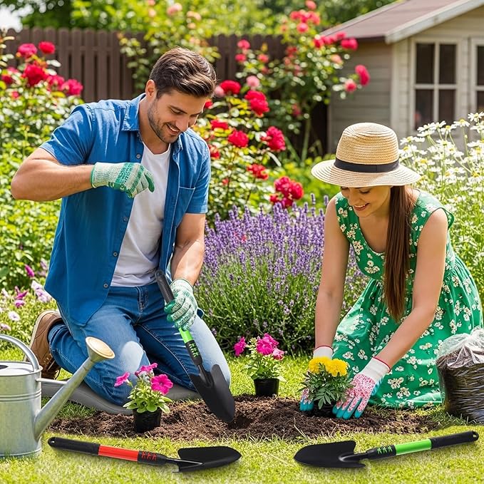6 Pcs Small Garden Shovel for Digging 16.93'' Long Handle Garden Hand Shovel Metal Hand Trowel Spade for Planting Gardening Farm Lawn Yard Beach Home Shop