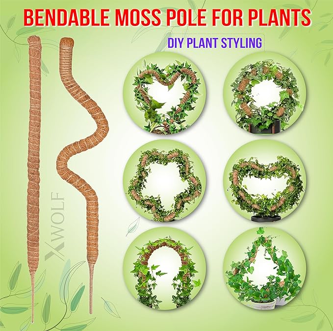 2 Pack 48 Inch Bendable Moss Pole Monstera Plant Support for Climbing Indoor Plants, Tall Coir Plant Pole Sticks & Plant Stakes for Pothos, Philodendron & Potted Plants, Includes Plant Ties