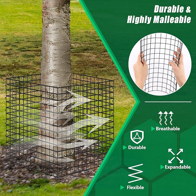 UQM Tree Trunk Protector, 12 Pcs Metal Tree Guards Trunk Protector with Glove & Metal Stakes & Zip Ties, 6 Pack Mesh Tree Bark Protector, Plant Protectors from Deer Animals Mowers Trimmers