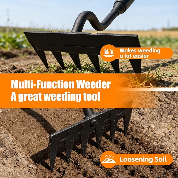 Weed Puller Tool, 56" Manual Weeder Tool with Sharp Blade, 8" Wide Heavy Duty Stand Weed Remover Gardening Hand Tool for Lawn, Yard, Patio and Backyard, Weeding Loosening Soil