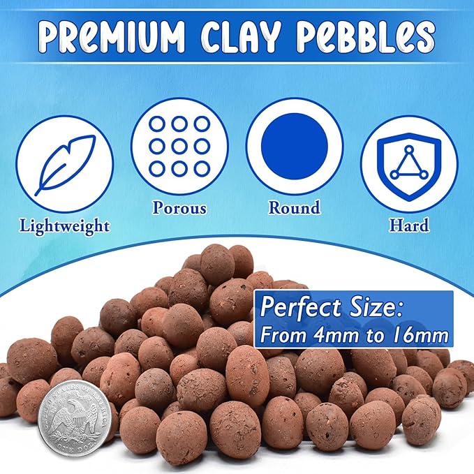 ZeeDix 7 LBS Lightweight Expanded Clay Pebbles - pH-Balanced Hydroponic Growing Media for Aquaponics & Indoor Plants (Reusable Soilless Aggregate)
