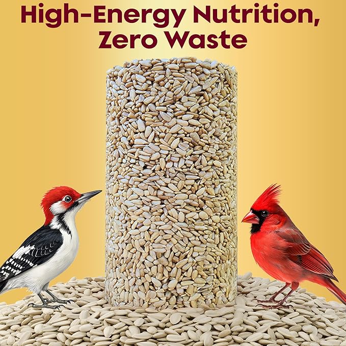 100% Sunflower Hearts for Birds – Premium Bird Seed Cylinders with Hole – Hulled Sunflowers Bird Seed – Sunflower Chips for Birds - Attracts Various Songbirds – No Mess Birdseed, USA Made (4" x 7.75")