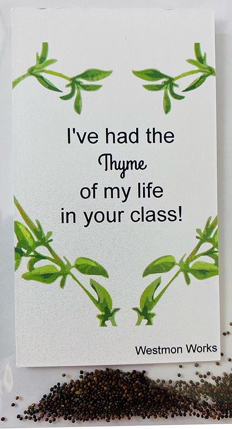 Teacher Card and Plant Seed Set Best of All Time Novelty Pack with Real Thyme Seeds, 3 inch