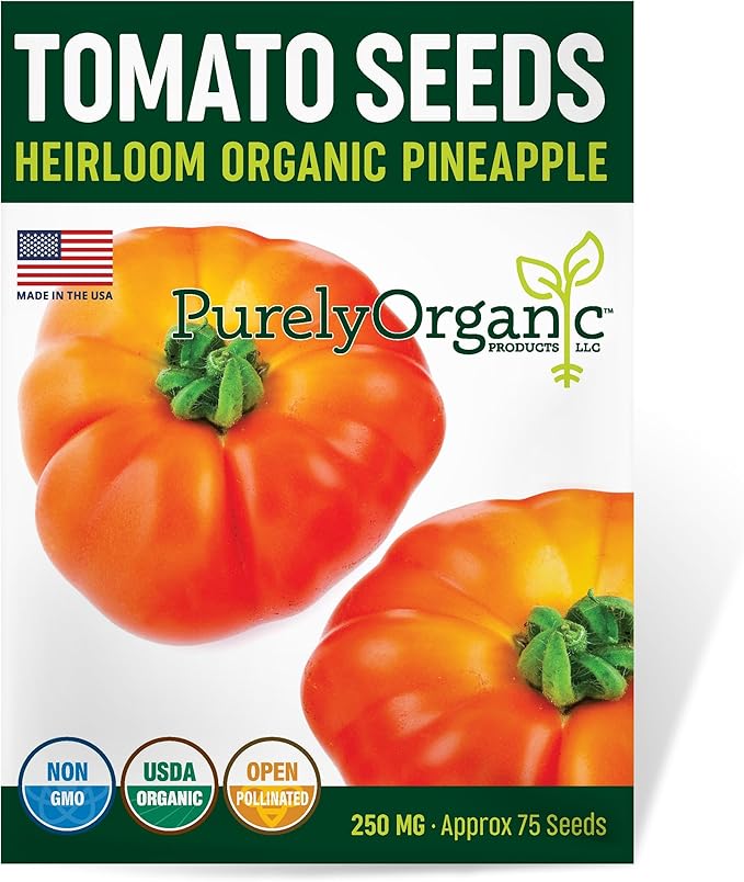 Organic Pineapple Tomato Seeds - USDA Organic, Non-GMO, Open Pollinated, Heirloom, USA Origin, Vegetable Seeds (1 Packet - 25 MG - Approx 75 Seeds)