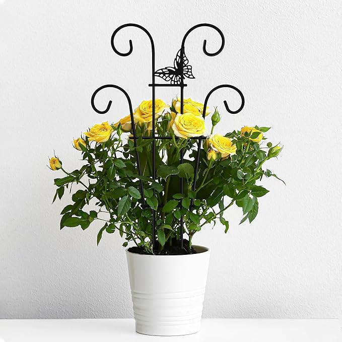 14.17in Indoor Plant Trellis for Potted Plants with Butterfly, Small Metal Indoor Trellis for Climbing Plants Indoor for Houseplant, Pothos Plant Climber Support for Hoya Vine, 2p