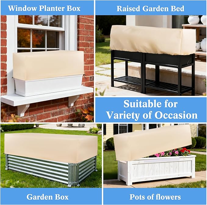 Plant Covers Freeze Protection 2 Pack with Elastic Drawstring & Magic Tape, 3.54 oz/yd² Cold Winter Frost Blanket Planter Box Cover for Raised Garden Bed Flower Pot, 43.3 x 15.7 x 17.7INCH