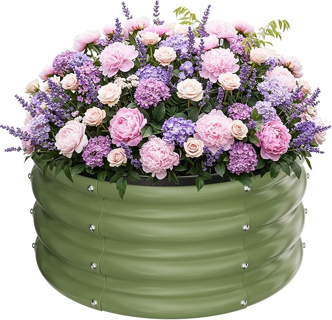 ZXZYHFTY Raised Garden Bed, 0.6 mm Galvanized Steel Round Planter Box with Open Bottom, Green, 2 x 2 x 1 FT, 1 Pack