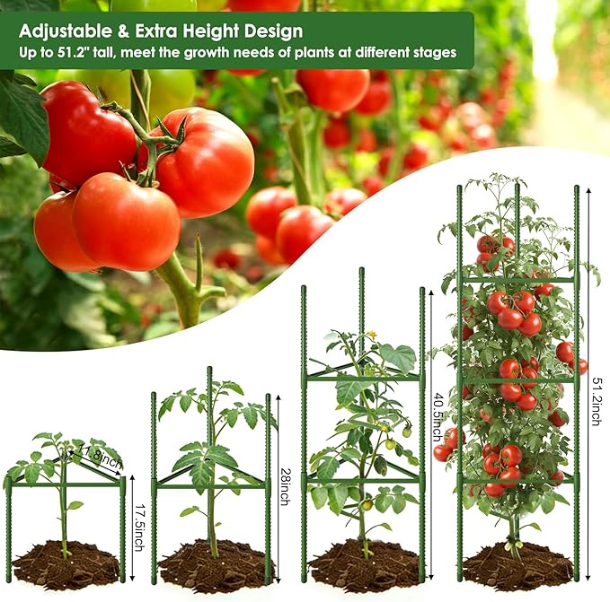 CEWOR Tomato Cage - 6 Pack Tomato Cages for Garden, 51.2inch Tall Tomato Trellis Triangle Stakes for Climbing Plants Outdoor, Plant Support Cages Structure for Pots, Raised Garden Bed, Vegetables