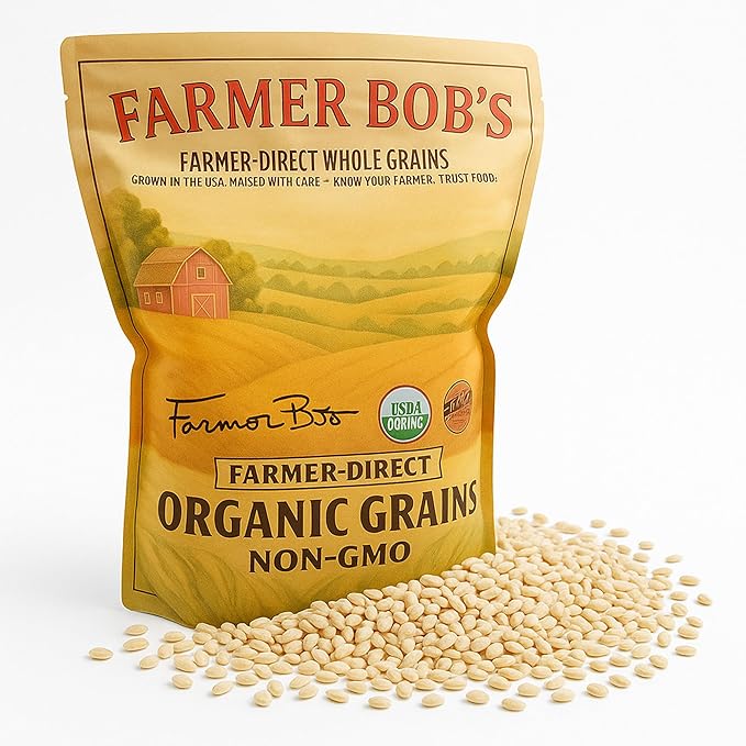 Farmer Bob's Dehulled Barley Grain 5lb Bulk Bag - USDA Organic, Farmer Direct, Grown in US, Whole Grain, Vegan, Non-GMO, Glyphosate Free - Ideal for Barley Tea & Barley Grass Juice Powder Organic