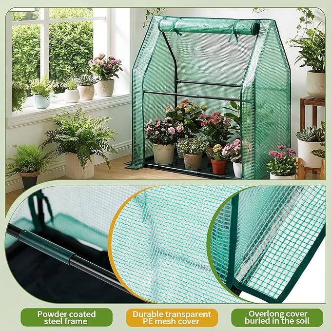 Outvita Mini Greenhouse, Outdoor 3'x3'x3' UV Protected 2-Layer PE Cover Plant Hot House for Flowers, Seed and Vegetables Protection with Roll-up Zippered Doors for Patio Balcony Backyard