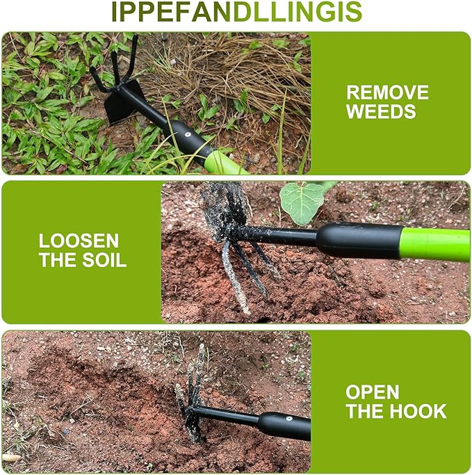 Garden Hoe - Telescoping 27-39 Inch Dual Head Weeder & Cultivator with Adjustable Handle, Lightweight Rust Resistant for Raised Beds, Camping, Beach & Backyard Gardening