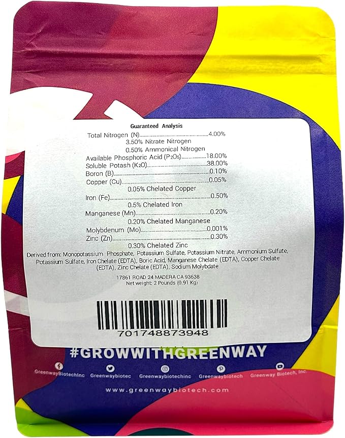 Greenway Biotech, Inc. Tomato Fertilizer 4-18-38 Powder - Water Soluble with Chelated Micronutrients for Tomatoes Peppers Eggplant - Bigger Fruit Better Flavor - Hydroponics or Soil - 2 LB