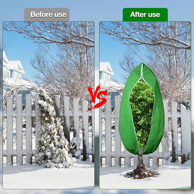 2pcs Reusable Winter Frost Plant Cover Freeze Protection, 47.2"x72" Large Frost Plant Cover for Winter Outdoor Plants,Frost Cloth Plants Jacket Drawstring Tree Cover for Outdoor Plants
