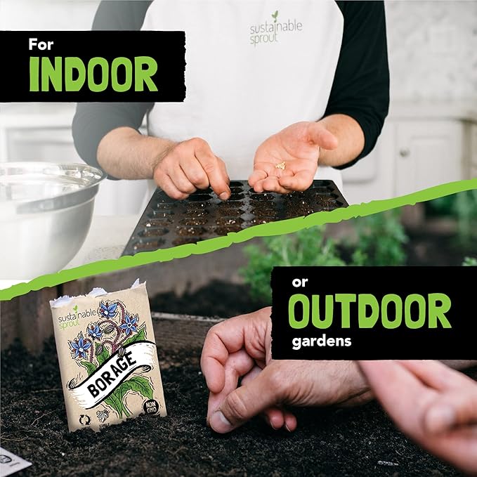 Edible Flower Seeds for Planting: 7 Variety Packets: Viola, Calendula, Chamomile, Chives, Bachelor Button, Borage & Nasturtium, Annual & Perennial Edible Flower Seeds Garden Kit by Sustainable Sprout