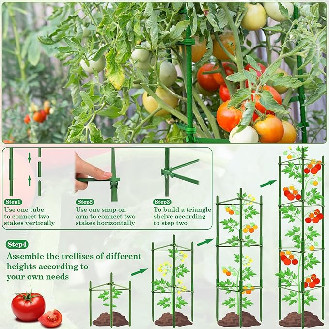 Halatool 8 Pack Tomato Cages for Garden,Up to 63in Adjustable Tall Tomato Cage, Garden Stakes Tomato Trellis for Pots, Tomato Plant Support for Raised Garden Bed & Vegetables Flowers