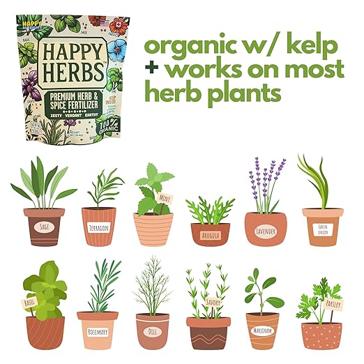 Fertilizer for Herbs Happy Herb Organic Fertilizer by Happy Nutrients – Plant Food for Basil, Mint, Cilantro, Rosemary, Thyme & More – Macro & Micro Nutrients for Home Gardens – 12 oz (0.34 kg)