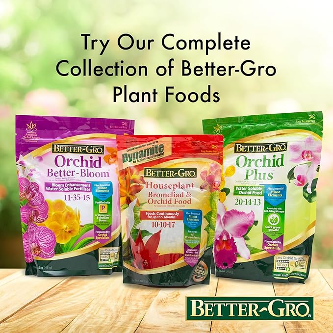 Better-Gro Orchid Plus 20-14-13 - Urea-Free Orchid Fertilizer for Vigorous Growth, Water Soluble, Nitrate Nitrogen-Rich, Ideal for Indoor Potted Plants and Tropical Plants - 16 oz Resealable Bag