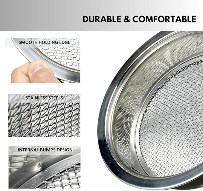 Soil Sifter for Gardening, Stainless Steel Sifting Pan Dirt Sifter, 9.5in Rock Sifter with 3 Sieve Mesh Filter Sizes