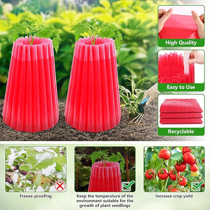 MJZ 10 Pack Walls of Water Plant Protectors, 18.3" x18.3" Thickened PE Wall of Water for Tomato Plants, Early Season Insulated Plant Protector Freeze Protection, Plant Covers for Winter Cold Weather