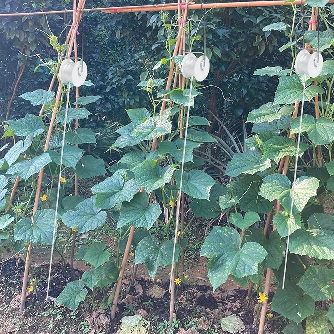 Tomato Support Hooks with String,10 Pack Tomato Trellis Roller Hooks with 49.2FT String for Plant,Greenhouse Tomato Flower Vine Twine Crop Trellis Kit Tomato Plant Roller Hook