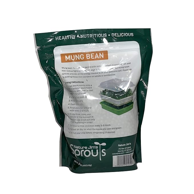 Nature Jims Sprouts Mung Bean Sprouting Seeds – Non-GMO Mung Beans for Growing Nutritious, Fresh Sprouts – Packed with Vitamins, Minerals & Fiber – Premium Resealable Bag for Longer Freshness – 16 Oz